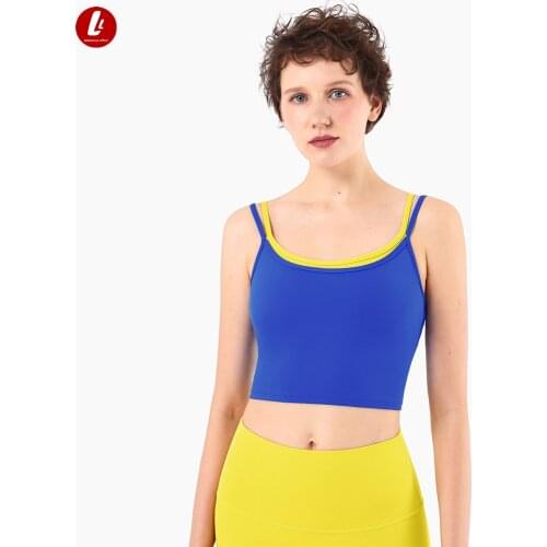 LULUBANANA DOUBLE STRAP Hit Color Workout Exericise Gym Crop Top Bra Women Bare Second Skin Feel Sport Yoga Fitness Bras Top