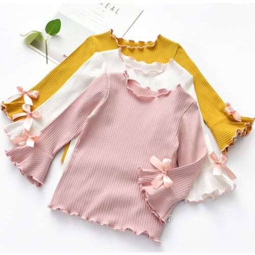 Sweet ribbon bowknot girls shirt fall flare sleeve infant kids blouse for girls tops children jackets outwear kzlar bluz