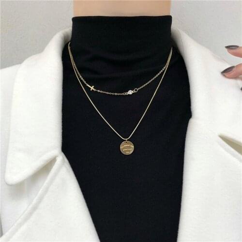 Trendy 2021 New Fashion Crystal Head Coin Choker Necklace Korean 2 layer Cute Chains Pendant For Women Jewelry Girl Gifts