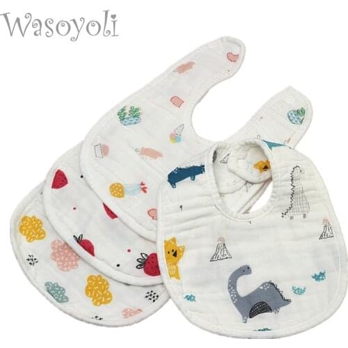 1 Piece Wasoyoli U Type Baby Bib 8 Layers Burp Cloths 20*30CM Printed Colorful 100% Muslin seersckuer Cotton Infant Baby Bibs