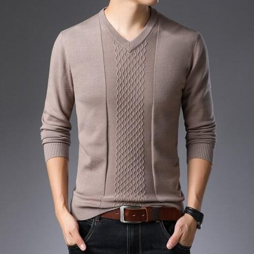 Men Plaid Sweater New Autumn Male Fashion Sweater Pullovers V-Neck Knit Jumper Long Sleeve
