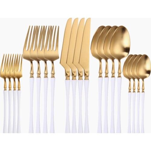 Cutlery Set White Gold Tableware Fork Spoon Knife Set Stainless Steel Kitchen Dinner Set Dinnerware Luxury Flatware Dropshipping