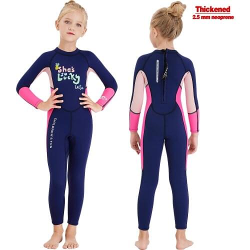 Girls Diving Suit Neoprenes 2.5mm Wetsuit Children For Keep Warm Long Sleeves One-Piece Kids Wetsuits UV Protection Swimwear