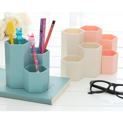 New Hexagon ABS Table Organizer Makeup Cosmetic Holder Desk Pen Pencil Storage Box Case