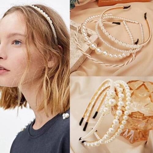 New Design Big Pearl Hair Band Handmade Girls Hair Accessories Elegant Women Headband Wedding Party Bridal Hair Hoop Headdress