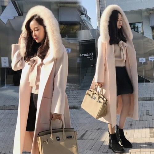 New Autumn and Winter Women Long Sleeve Tweed Coat Female Thickening Warm Woolen Overcoat Women Trench Coat