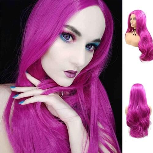 Red Pink Lace Front Wigs for Women Long Body Wavy Synthetic Lace Wig Natural Rose Red Full Wig Kanekalon Guleless Heat Resistant