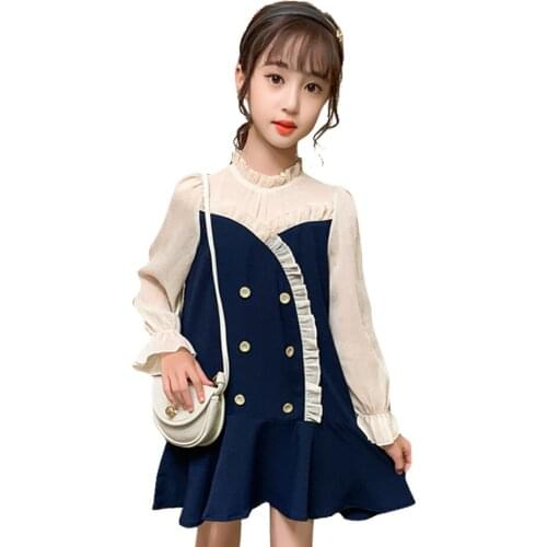 Dress For Girls Ruffles Girl Party Dress Patchwork Dress Kids Spring Autumn Girls Clothing 6 8 10 12 14