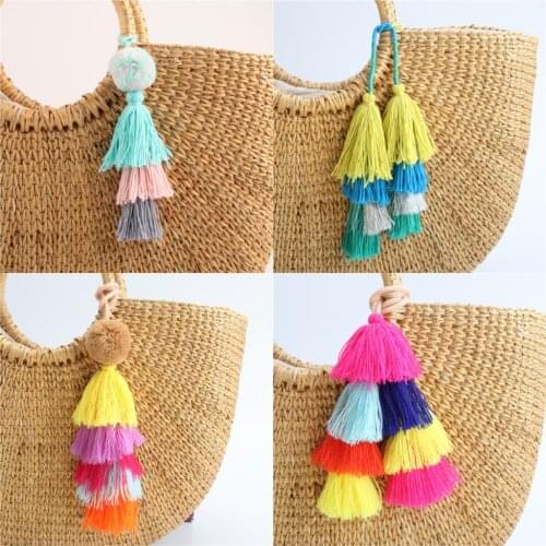 1pc Tassel Handbag Charms Hanging Drop Jewelry With Pompom Women Keychains Diy Handmade