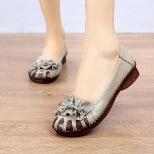 Pop Women Flats Shoes Nice Genuine Leather Flat Shoes Woman Casual Flower Women Loafers Spring Autumn Soft Leather Shoes