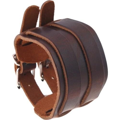 Retro Rock Trendy Casual Punk Ethnic Brown Multicolor Charm Wide Wrap Genuine Men Leather Bracelets Bangle Wholesale Jewelry