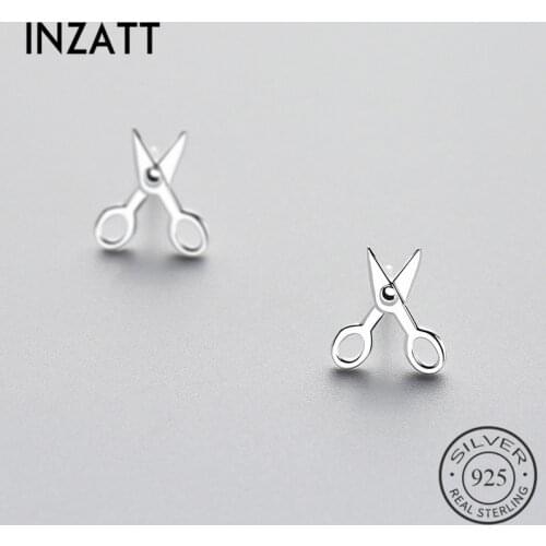 INZATT Casual Real 925 Sterling Silver Small Scissors Stud Earrings Chic Punk For Women Party Fashion Accessories Jewelry Gifts
