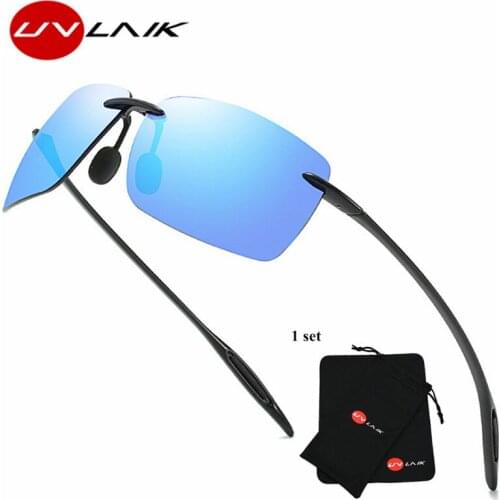 UVLAIK Rimless Titanium Polarized Sunglasses Classic Brand Vintage Sun glasses Coating Driving Eyewear Men Women Driver Goggles