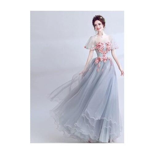 Light grey bubble sleeve flowers venice carnival queen ball gown princess medieval dress Renaissance Gown Victoria/Antoinette