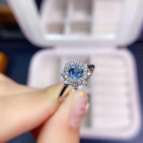 High-quality Bule Topza Super Flash Ring Real 925 Sterling Silver Fine Fashion Wedding Jewelry for Women MeibaPJFS