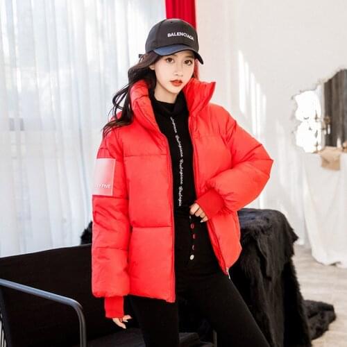 YYCZF 2021 Winter New Coat Womens Long-sleeved Padded Jacket Plus Velvet Cotton Thickened Warmth Coat Womens Short Bread