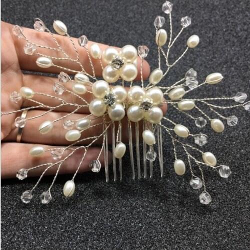 Pearl Flower Rhinestones Wedding Hair Comb For Women Crystal Hair Jewelry Handmade Bride Headdress Hair Accessories