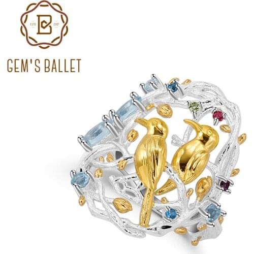 GEMS BALLET Handmade 925 Sterling Silver Busy Garden Cocktail Ring Natural Sky Blue Topaz Womens Statement Ring Fine Jewelry