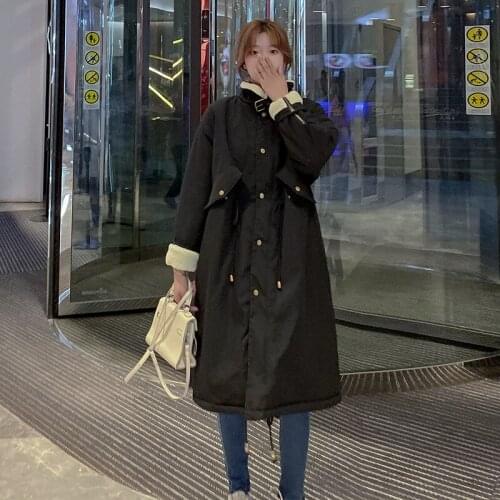 Winter Thick Warm Lamb Wool Coats Womens Over the Knee Long Cotton Padded Jacket Korean Style Fashion Female Loose Windbreaker