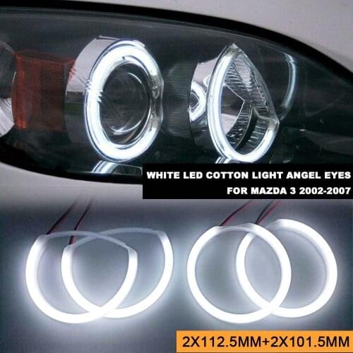 4x For Mazda 3 2002-2007 White LED Cotton Light Car Headlight DRL Angel Eyes Halo Rings Free Error