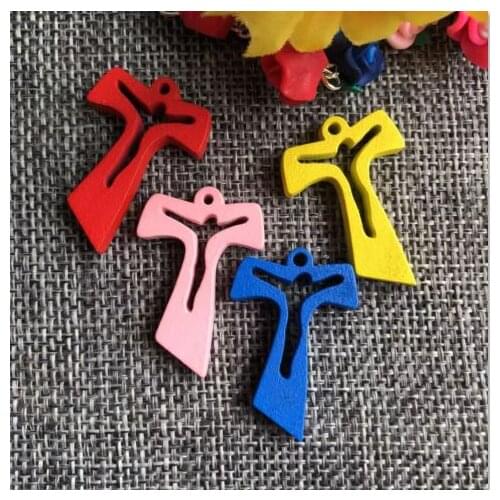 50PCS/PACK mini colored wood rosary accessory, rosario pendant, small t cross, religious part