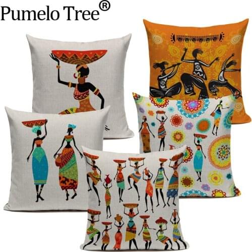 African Woman Cushion Cover Dancing Lady Africa Geometric Pillow Covers Custom Pillow Cases Color Bedroom Sofa Decoration Ethnic