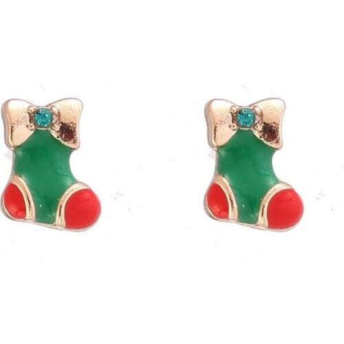 Anti allergy Christmas shoes stud earrings small cute Christmas gift crystal drop oil ear clips with bowknot Jewelry wholesale