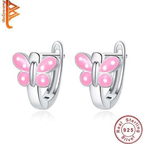 BELAWANG Wholesale 5PCS 925 Sterling Silver Butterfly Stud Earrings with Red Pink Enamel Animal Earrings for Women Fine Jewelry