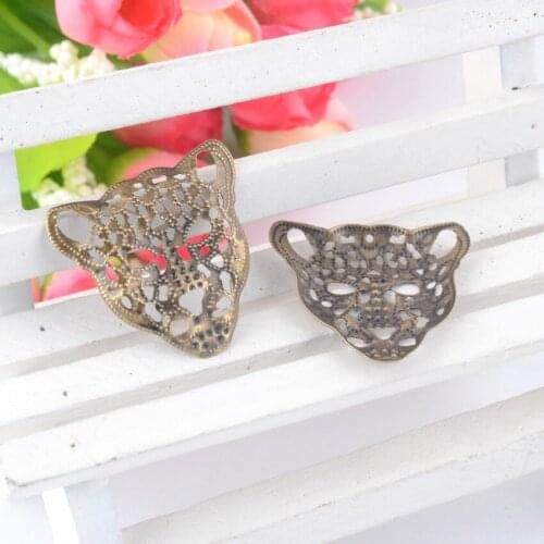 Free shipping Retail 10Pcs Bronze Tone Leopard Head Filigree Wraps Connectors Metal Crafts Decoration DIY Findings 30x28mm