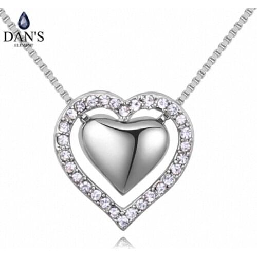 DANS Element Brand 5 Colors Real Austrian Crystals Fashion Double Heart Pendant Necklace for Women Valentine Gift 128230