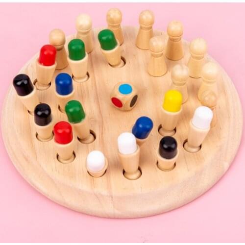 Kids Wooden Toy Puzzles Color Memory Chess Match Game Intellectual Children Party Board Games Baby Educational Learning Toy Gift