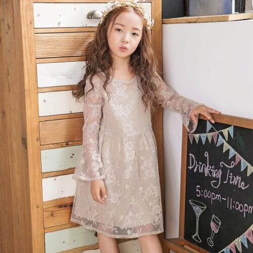Kids Dresses For Girls 2020 New Korean Long-sleeved Dress Lace Flare Sleeve Princess Dress Best Party Costumes 3 To 12 Years