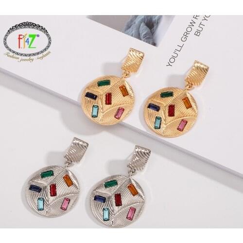 F.J4Z Hot ZA Earrings for Women Colorful Stone Earrings Fashion Female Statement Earrings Pop Party Earrings Jewelry Dropship