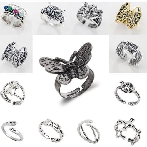 Death Head Skull Moth Butterfly Rings Adjustable Rings For Women Men Tarot Occult Gothic Dark Jewelry Halloween Party Gifts