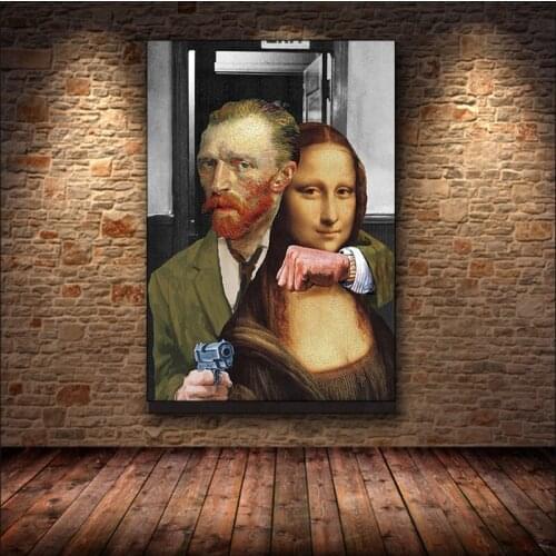 Spoof World Famous Van Gogh Mona Lisa Funny Canvas Painting Posters and Prints Wall Art Pictures Living Room Home Decor Cuadros