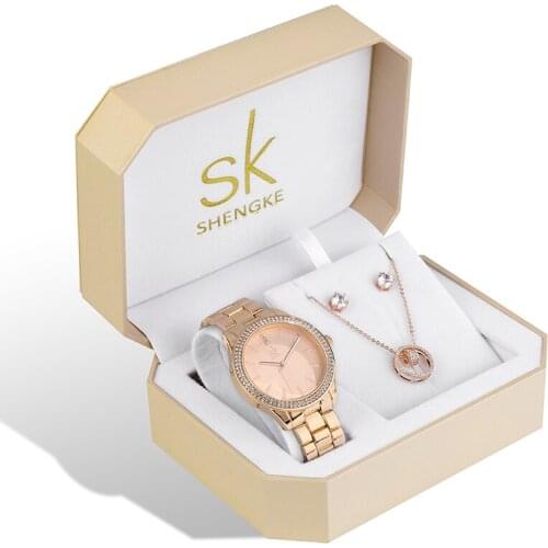 SK Brand Creative Women Watch Bracelet Necklace Set Female Jewelry Fashion Luxury Women Watch Bangle Set For Valentines Gift