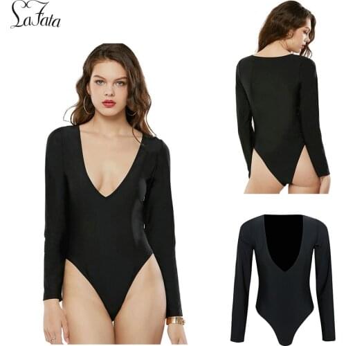 LaFata WomensDeep V Neck One Piece Swimsuit Long Sleeve Rash Guard Swimming Bathing Suit