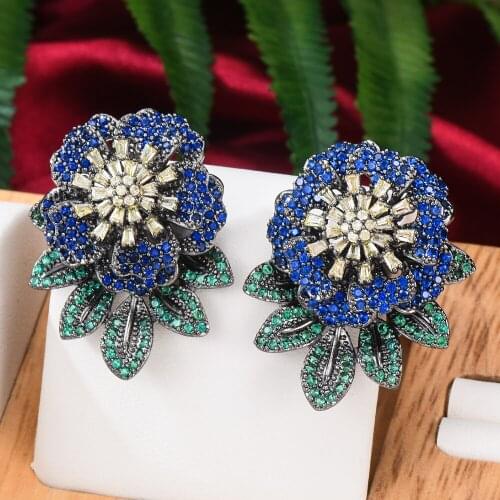 Missvikki Luxury Shiny Bloom Flower Earrings For Women Wedding Party Dubai Bridal Earrings New Fashion Jewelry High Quality