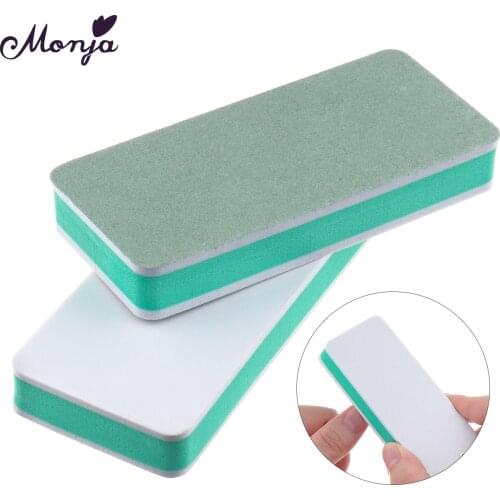 Monja Double Sides Nail Art White Green Sponge Sanding Shiny Paper Remover Tips Polishing Buffing Buffer Files Manicure Tool