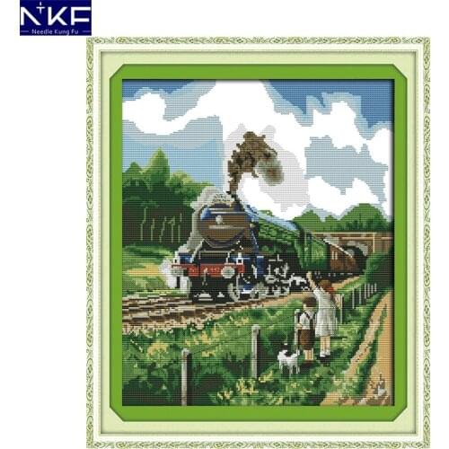 NKF Mercedes Benz Train Cross Stitch Pattern 11CT14CT Needlework Painting Cross Stitch Set for Embroidery Stamped Kit Home Decor