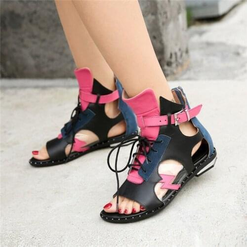2020 New Women Summer Sandals Flat Beach Shoes Woman Hollow Out Sandalias Mujer Flats Lace Up Gladiator Sandal