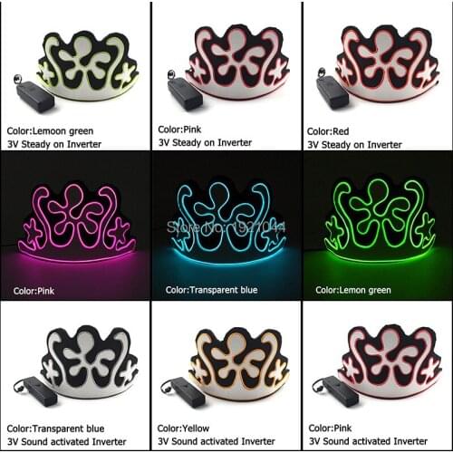 New Design Colorful EVA Crown EL Wire Glowing Crown with 3V Inverter Birthday Gift Stage Performance Props Glow Party Supplies