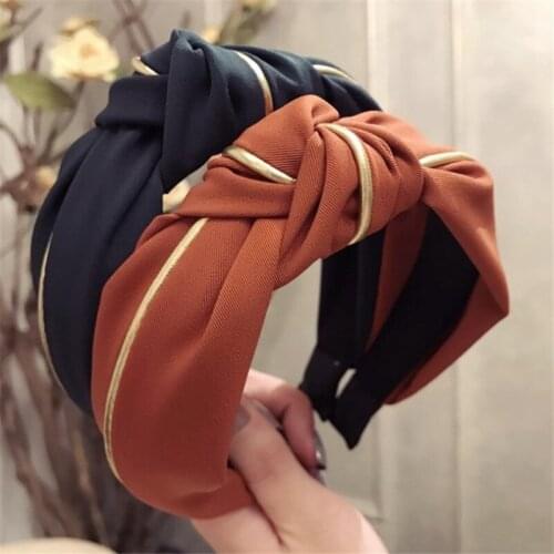 Headband Hairband New Solid Color Wide-Brimmed Women Girls Knitted Cross Knotted Elastic Head Hoop Headwear Hair Accessories