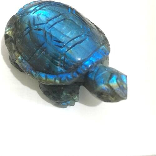 Natural Blue Flash Labradorite Tortoise Quartz Crystal Turtle Figurine Carving Crafts Healing Crystal Stone Home Decoration