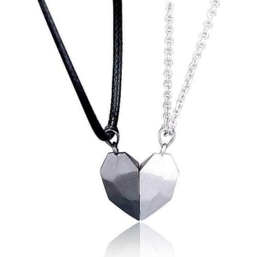 Simple Magnet Heart Pendant Couple Necklaces Gift for Woman Men Anniversary Birthday Festival Love Promise Jewelry