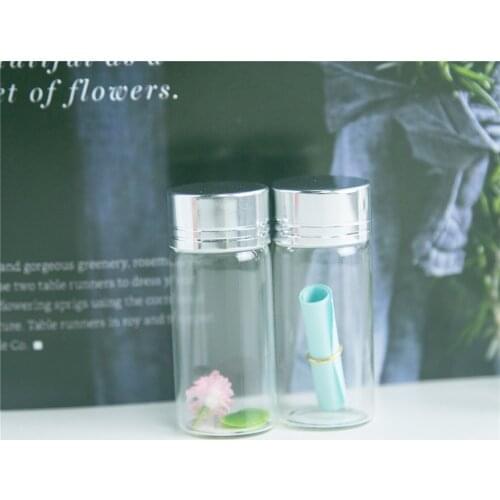 100Pcs 10ml Transparent Glass Bottles Spiral Plastic Cap with Silver Tangent Mini Craft Wishing Cosmetic Refillable Perfume Vial