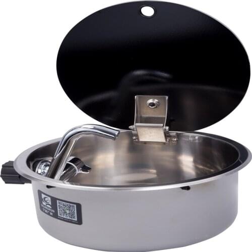 Boat Caravan RV Stainless Steel Sink with Tempered Glass Lid ф340*150mm GR-531C