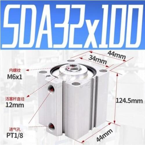 SDA32-100 Airtac Type SDA series SDA32X100 1/8" Port Pneumatic Compact Air Cylinder 32mm Bore 100mm Stroke SDA32*100