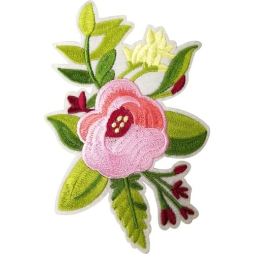 DIY Pink Peony Flower Embroidery Badge Clothes Fabric Patch Applique Decor For Clothes Patches Applique Embroidery Patches#007