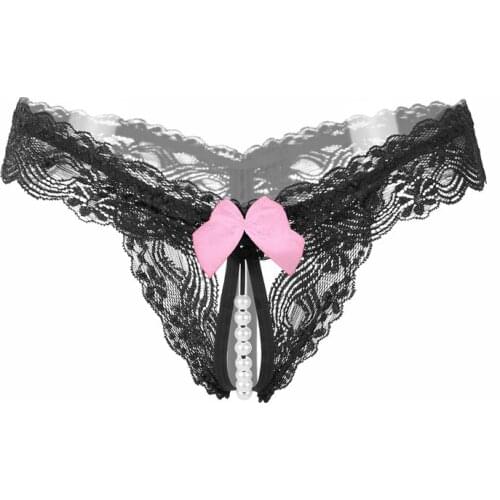 Sexy Women Thongs Lace Transparent Beads Clitoris Stimulation Flirting Erotic Sexual T Back G String Adult Games